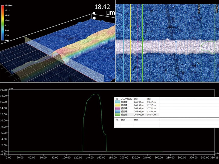 Mesure de forme 3D et mesure de profil d’une électrode : Éclairage coaxial (1000x)